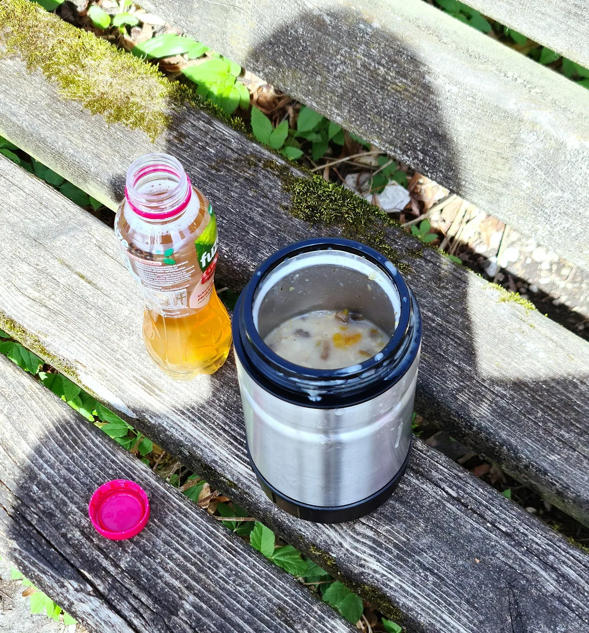 Comida en un recipiente térmico durante una salida en bicicleta.