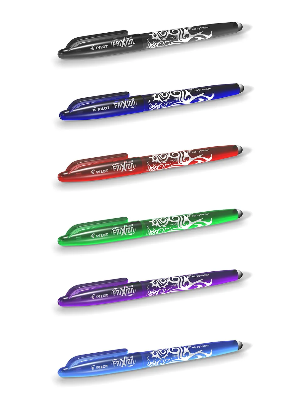 Six stylos Pilot FriXion de couleurs différentes