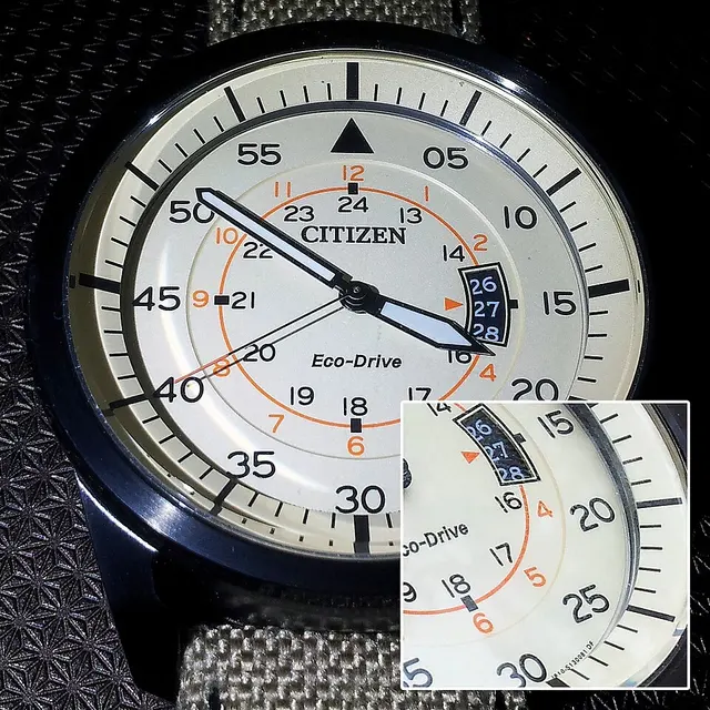 Cadran Citizen Eco-Drive et détail de son anneau solaire