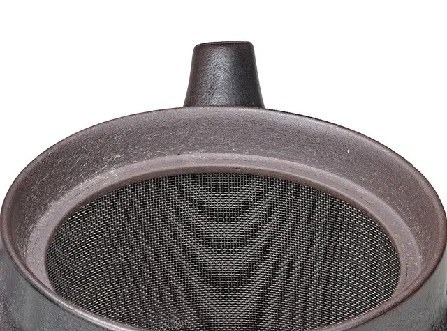 Dettaglio del filtro interno a maglia di una teiera kyusu