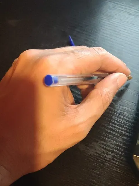 Una mano sinistra impugna una penna
